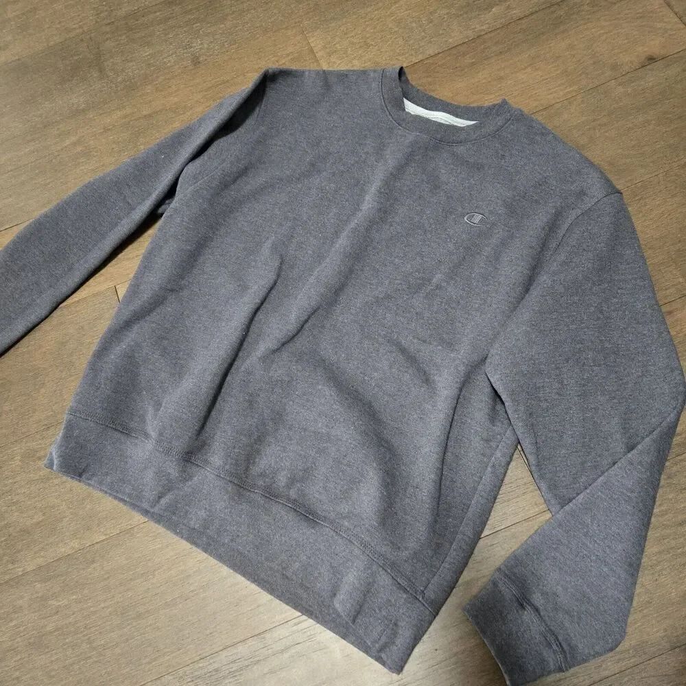 Champion Eco Gray Embroidered C Logo Crew Neck Sweatshirt L Grunge Lounge NEW